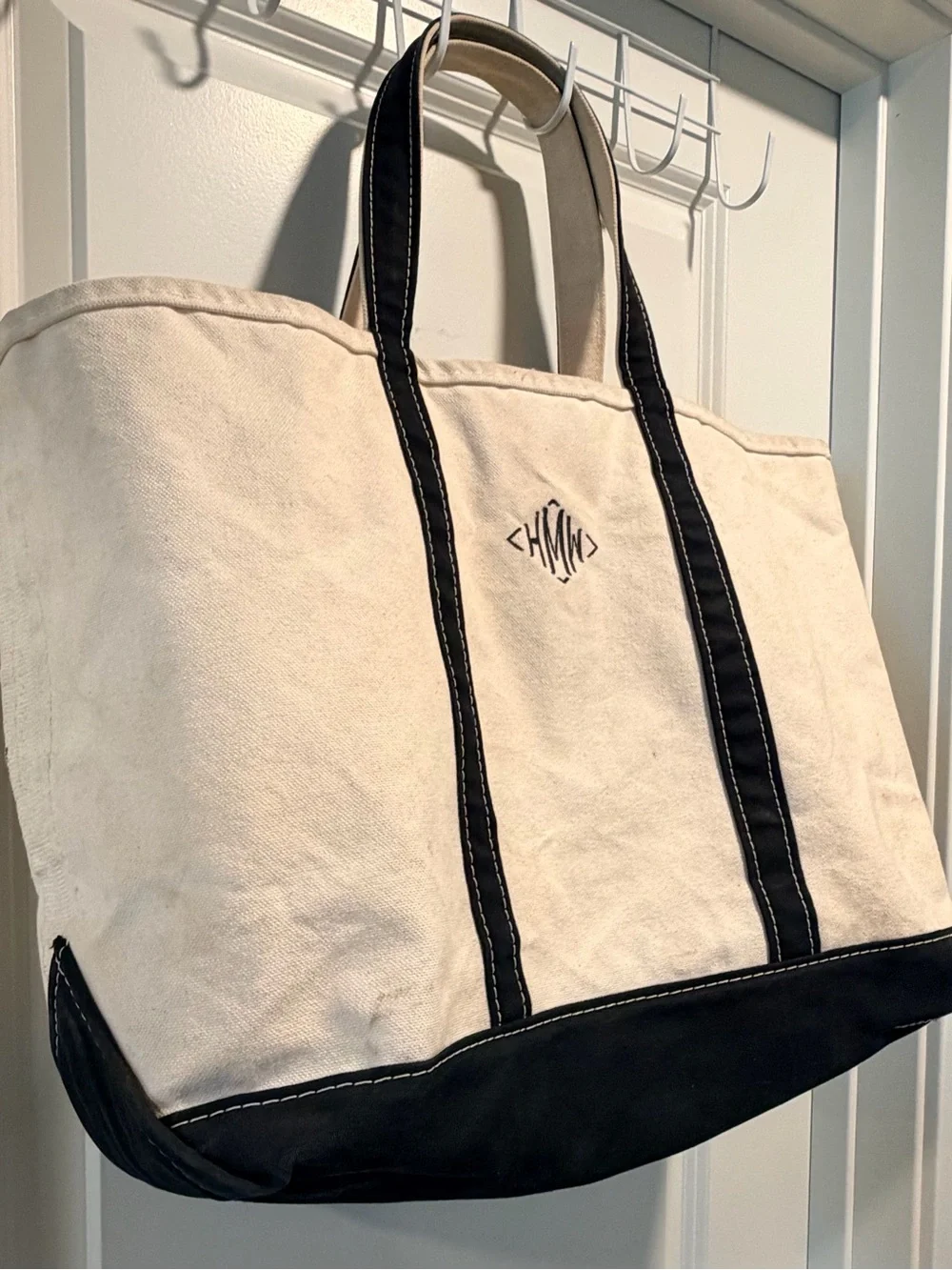 Vintage 90s L.L. Bean Boat and Tote Canvas Large Navy Blue Open Top Monogram
